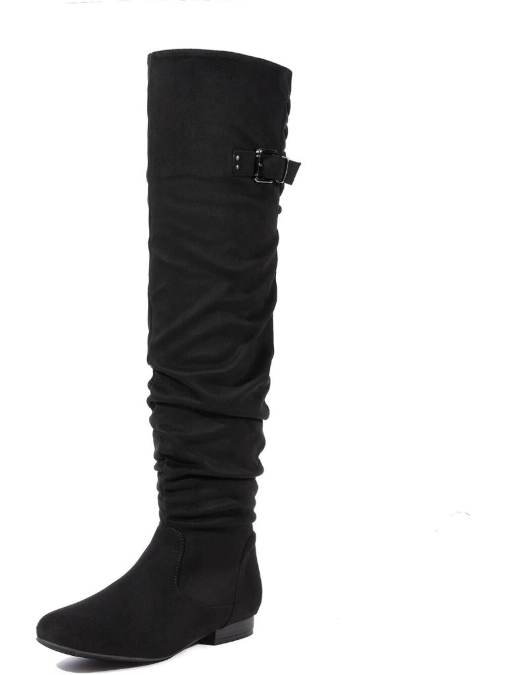 Women's Black Flat Heel Pointed Toe Slouch Over The Knee Thigh High Boots